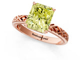 Rose gold Fancy Yellow Radiant  Solitaire Diamond Ring with Milgrain and Black Enamel X Pattern Band_186