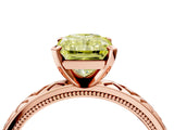 Rose gold Fancy Yellow Radiant  Solitaire Diamond Ring with Milgrain and Black Enamel X Pattern Band_189