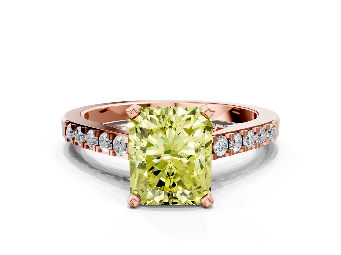 Rose gold Fancy Yellow Radiant  Solitaire Diamond Ring with Pavé Band and Four-Prong Setting_75
