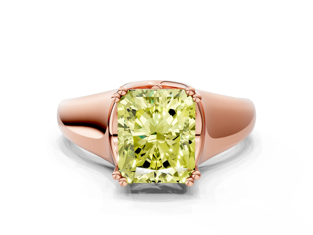 Rose gold Fancy Yellow Radiant  Solitaire Diamond Ring with Six-Prong Cathedral Setting_32