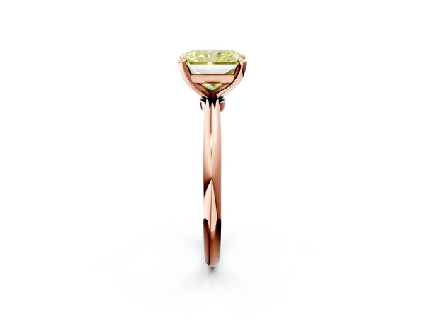 Rose gold Fancy Yellow Radiant Cut Diamond Solitaire Ring with Six-Prong Setting and Classic Band