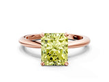 Rose gold Fancy Yellow Radiant  Solitaire Diamond Ring with Six-Prong Setting on a Classic Band