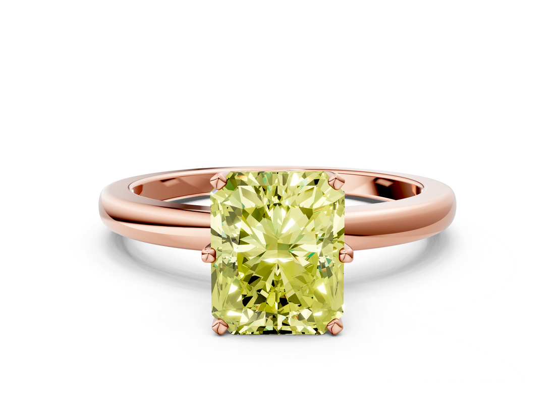 Rose gold Fancy Yellow Radiant  Solitaire Diamond Ring with Six-Prong Setting on a Classic Band_3
