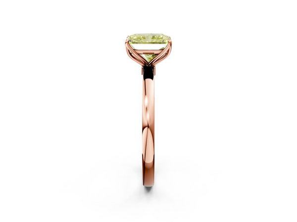 Rose gold Fancy Yellow Radiant  Solitaire Diamond Ring with Thin Band and Four-Prong Setting