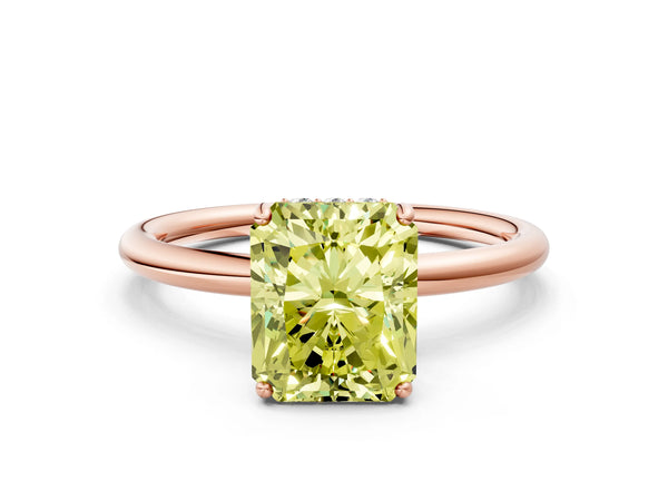Rose gold Fancy Yellow Radiant  Solitaire Diamond Ring with a Classic Band and Four-Prong Setting