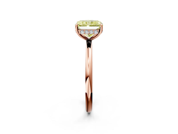 Rose gold Fancy Yellow Radiant  Solitaire Diamond Ring with a Classic Band and Four-Prong Setting
