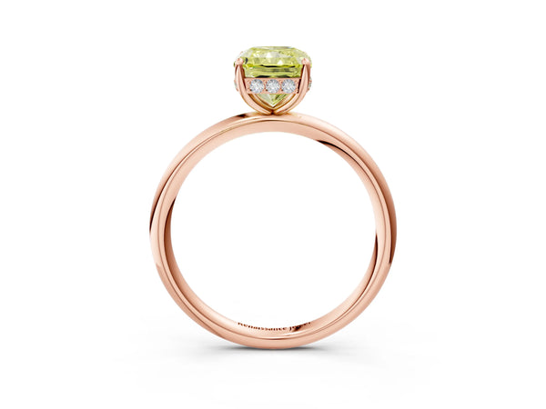 Rose gold Fancy Yellow Radiant  Solitaire Diamond Ring with a Classic Band and Four-Prong Setting