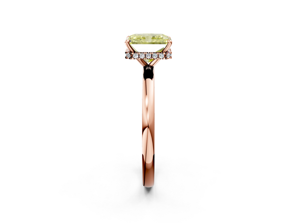 Rose gold Fancy Yellow Radiant  Solitaire Engagement Ring with Cathedral Band and Four-Prong Setting