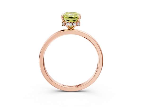 Rose gold Fancy Yellow Radiant  Solitaire Engagement Ring with Cathedral Band and Four-Prong Setting