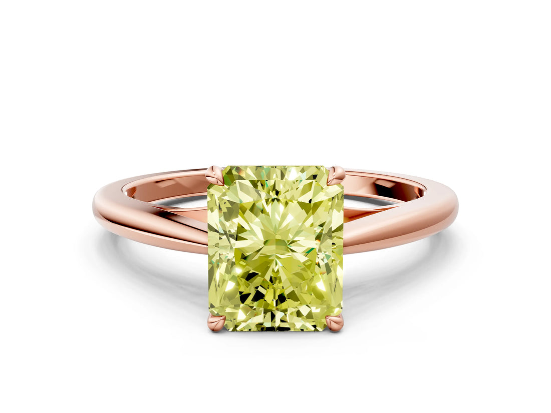 Rose gold Fancy Yellow Radiant  Solitaire Engagement Ring with Four-Prong Setting and Classic Band 1