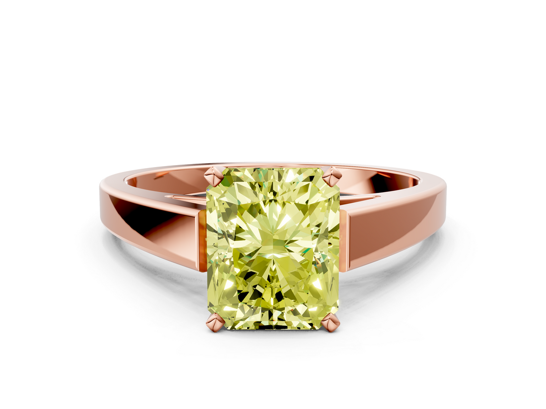 Rose gold Fancy Yellow Radiant  Solitaire Engagement Ring with Four-Prong Setting and Tapered Band_3