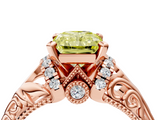 Rose gold Fancy Yellow Radiant  Solitaire Filigree Engagement Ring with Halo and Prong Setting_53