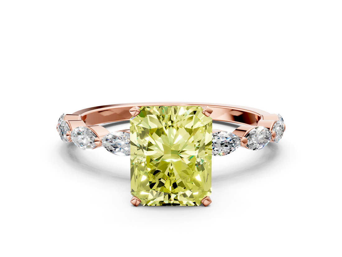 Rose gold Fancy Yellow Radiant  Solitaire Marquise Side Stone Prong Setting Ring_44