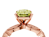 Rose gold Fancy Yellow Radiant  Solitaire Milgrain Diamond Engagement Ring with Bezel and Marquise Band_136