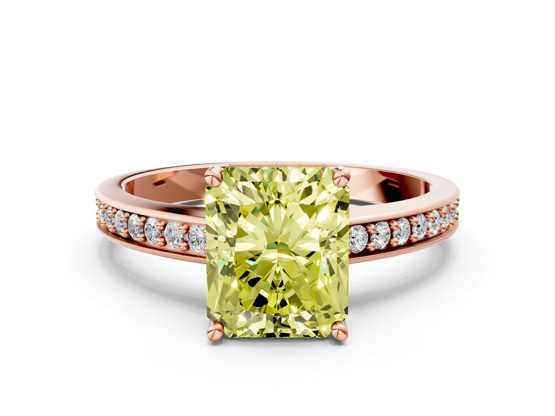 Rose gold Fancy Yellow Radiant  Solitaire Pavé Band Prong Setting Ring_20