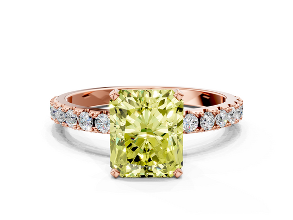 Rose gold Fancy Yellow Radiant Cut Diamond Solitaire Pavé Band with Four-Prong Setting