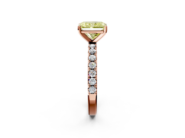 Rose gold Fancy Yellow Radiant Cut Diamond Solitaire Pavé Band with Four-Prong Setting
