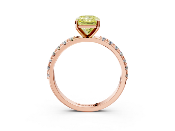 Rose gold Fancy Yellow Radiant Cut Diamond Solitaire Pavé Band with Four-Prong Setting