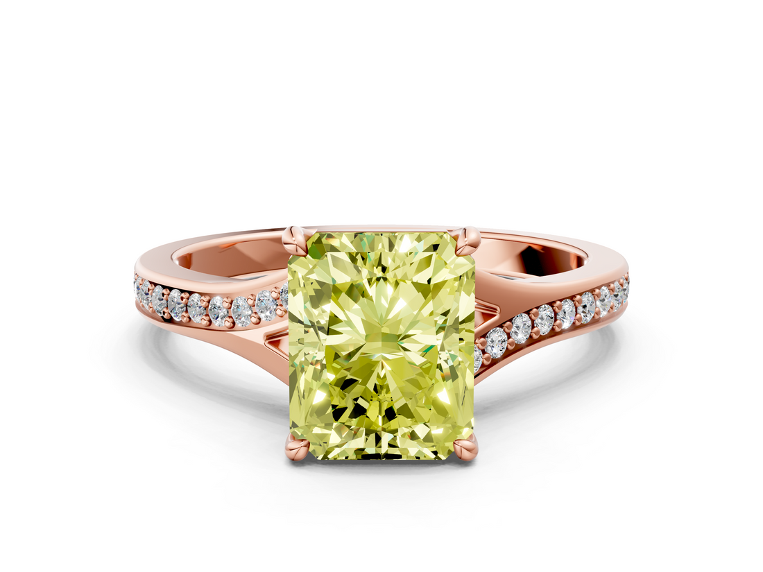 Rose gold Fancy Yellow Radiant  Solitaire Pavé Band with Four-Prong Setting_45