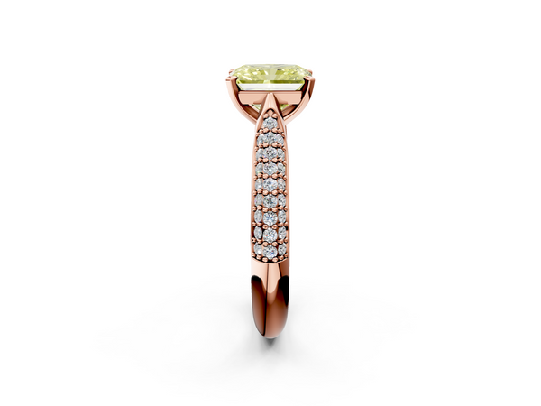 Rose gold Fancy Yellow Radiant  Diamond Solitaire Engagement Ring with Pavé Band and Four-Prong Setting
