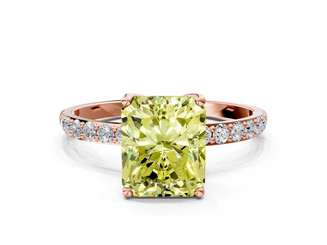 Rose gold Fancy Yellow Radiant  Solitaire Pavé Diamond Engagement Ring with Four-Prong Setting_42