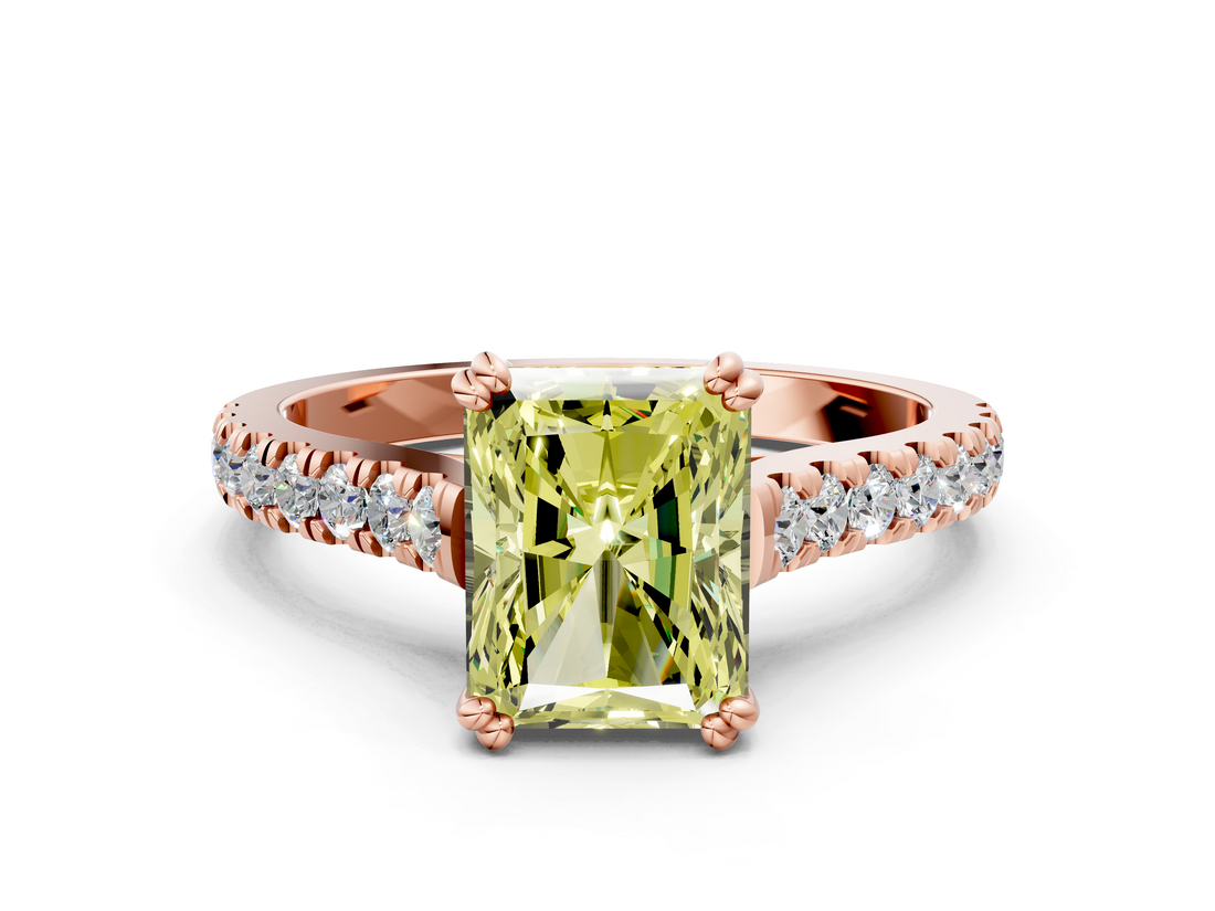 Rose gold Fancy Yellow Radiant  Solitaire Pave Diamond Engagement Ring with Prong Setting_20