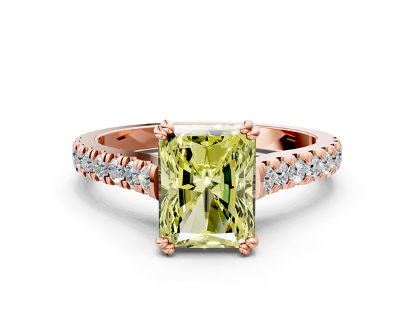 Rose gold Fancy Yellow Radiant  Solitaire Pave Diamond Engagement Ring with Prong Setting