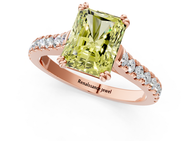 Rose gold Fancy Yellow Radiant  Solitaire Pave Diamond Engagement Ring with Prong Setting