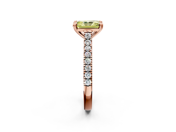 Rose gold Fancy Yellow Radiant  Solitaire Pave Diamond Engagement Ring with Prong Setting