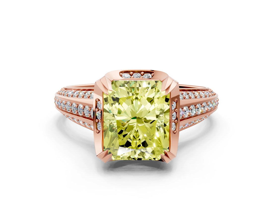 Rose gold Fancy Yellow Radiant  Solitaire Pave Split Shank Ring with Four-Prong Setting_99