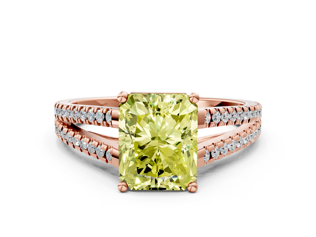 Rose gold Fancy Yellow Radiant  Solitaire Split Shank Pavé Diamond Engagement Ring_387