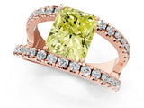 Rose gold Fancy Yellow Radiant  Solitaire Split Shank Pave Diamond Ring_50