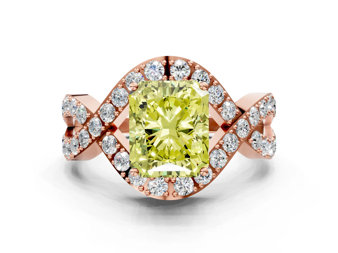 Rose gold Fancy Yellow Radiant  Solitaire Twist Band Pavé Diamond Engagement Ring_78