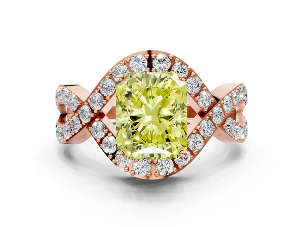 Rose Gold Radiant Cut Infinity Twist Pave Engagement Ring Setting for Fancy Yellow Center