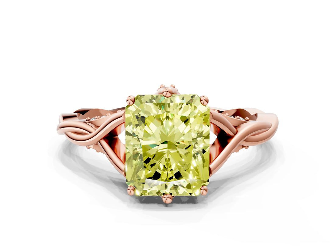 Rose gold Fancy Yellow Radiant  Solitaire Twist Band Six-Prong Setting 1