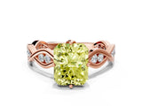 Rose gold Fancy Yellow Radiant  Solitaire Twist Band with Leaf Prong Setting