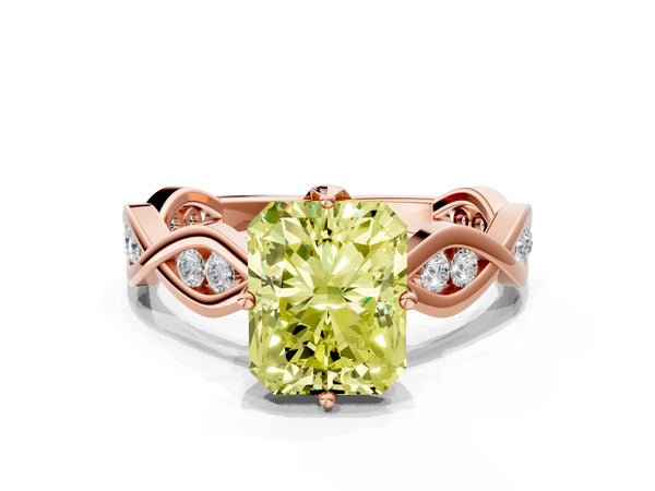 Rose Gold Radiant Cut Accented Twist Engagement Ring Setting for Fancy Yellow Center