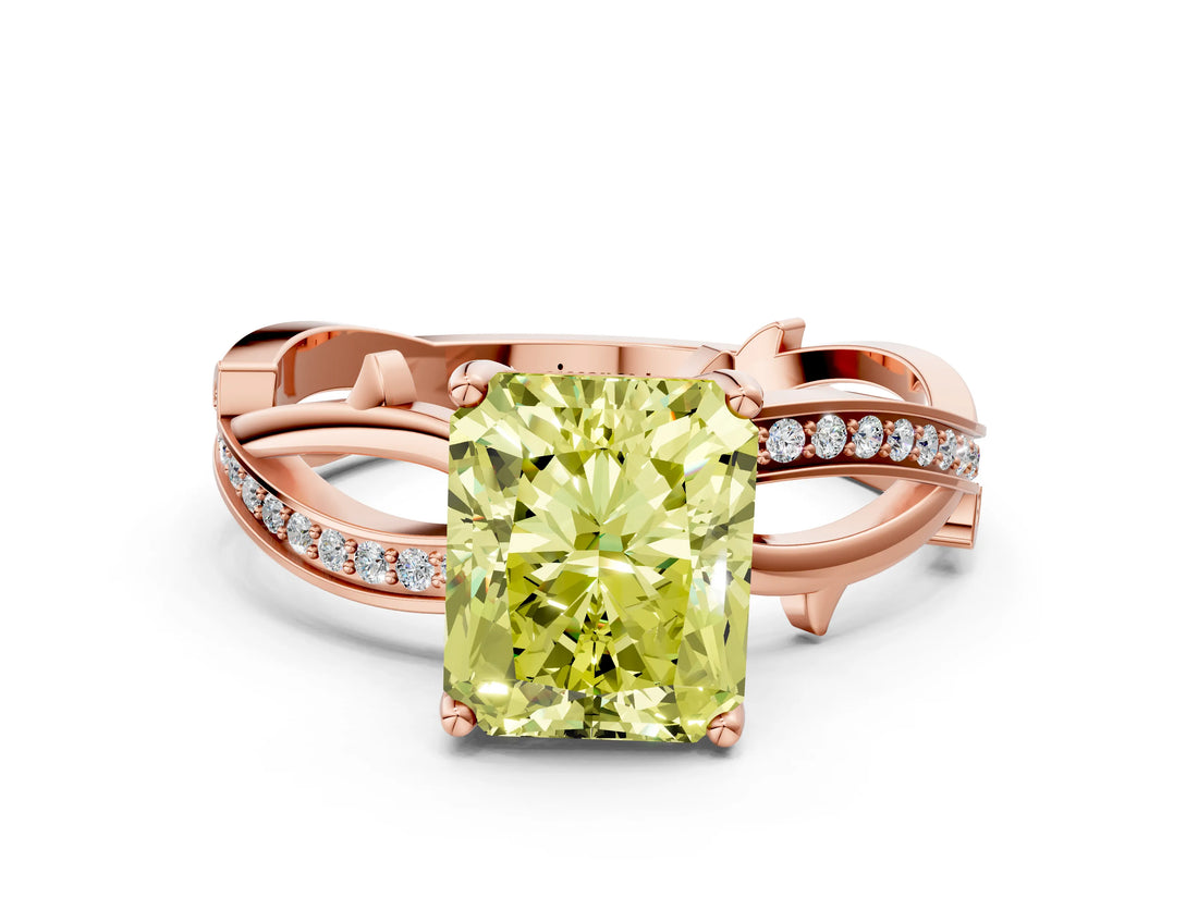Rose gold Fancy Yellow Radiant  Solitaire Twist Band with Pavé Accents and Four-Prong Setting_20