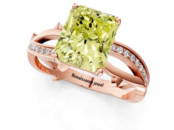 Rose Gold Radiant Cut Crossover Twist Pave Engagement Ring Setting for Fancy Yellow Center
