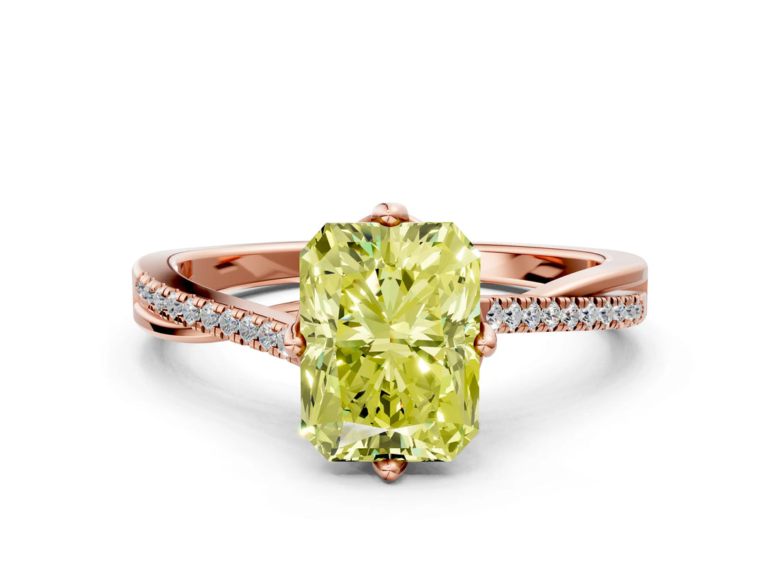 Rose gold Fancy Yellow Radiant  Solitaire Twist Band with Pavé Diamonds and Four-Prong Setting_53