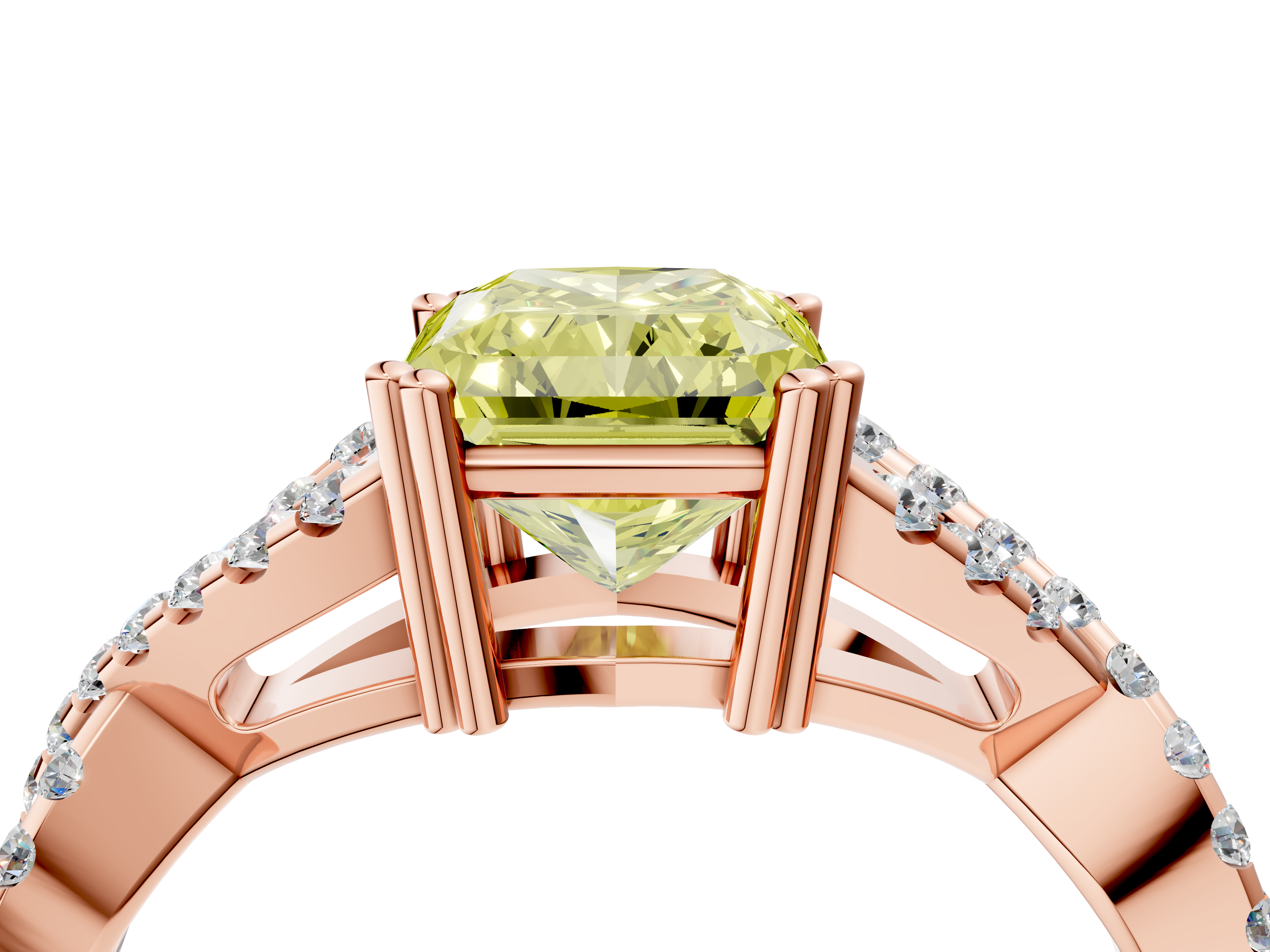 Rose gold Fancy Yellow Radiant  Solitaire Twist Band with Pavé Setting and Four-Prong Setting_21