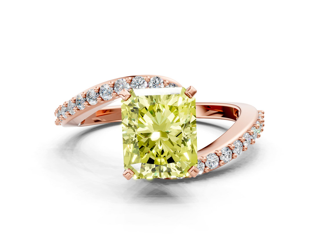 Rose gold Fancy Yellow Radiant  Solitaire Twist Band with Pave Set Diamonds and Four-Prong Setting_131
