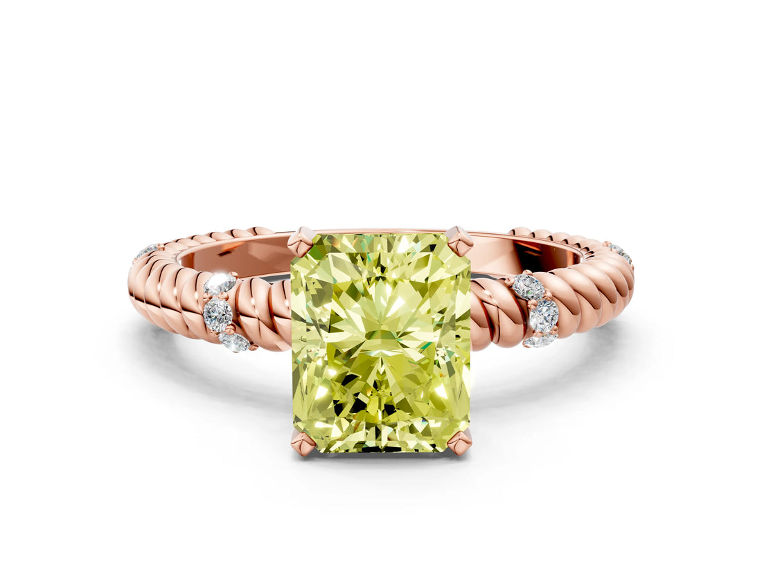 Rose gold Fancy Yellow Radiant  Solitaire Twisted Band Prong Set Engagement Ring_61