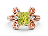Rose gold Fancy Yellow Radiant  Solitaire Twisted Band Scroll Prong Ring_3