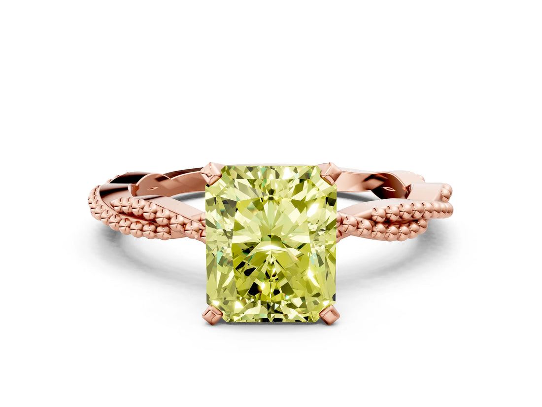 Rose gold Fancy Yellow Radiant  Solitaire Twisted Band with Bead Prong Setting_379