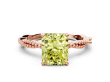 Rose gold Fancy Yellow Radiant  Solitaire Twisted Band with Bead Prong Setting_379
