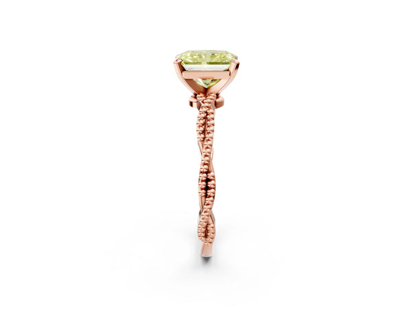 Rose gold Fancy Yellow Radiant  Solitaire Twisted Band with Bead Prong Setting