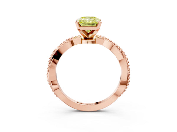 Rose gold Fancy Yellow Radiant  Solitaire Twisted Band with Bead Prong Setting