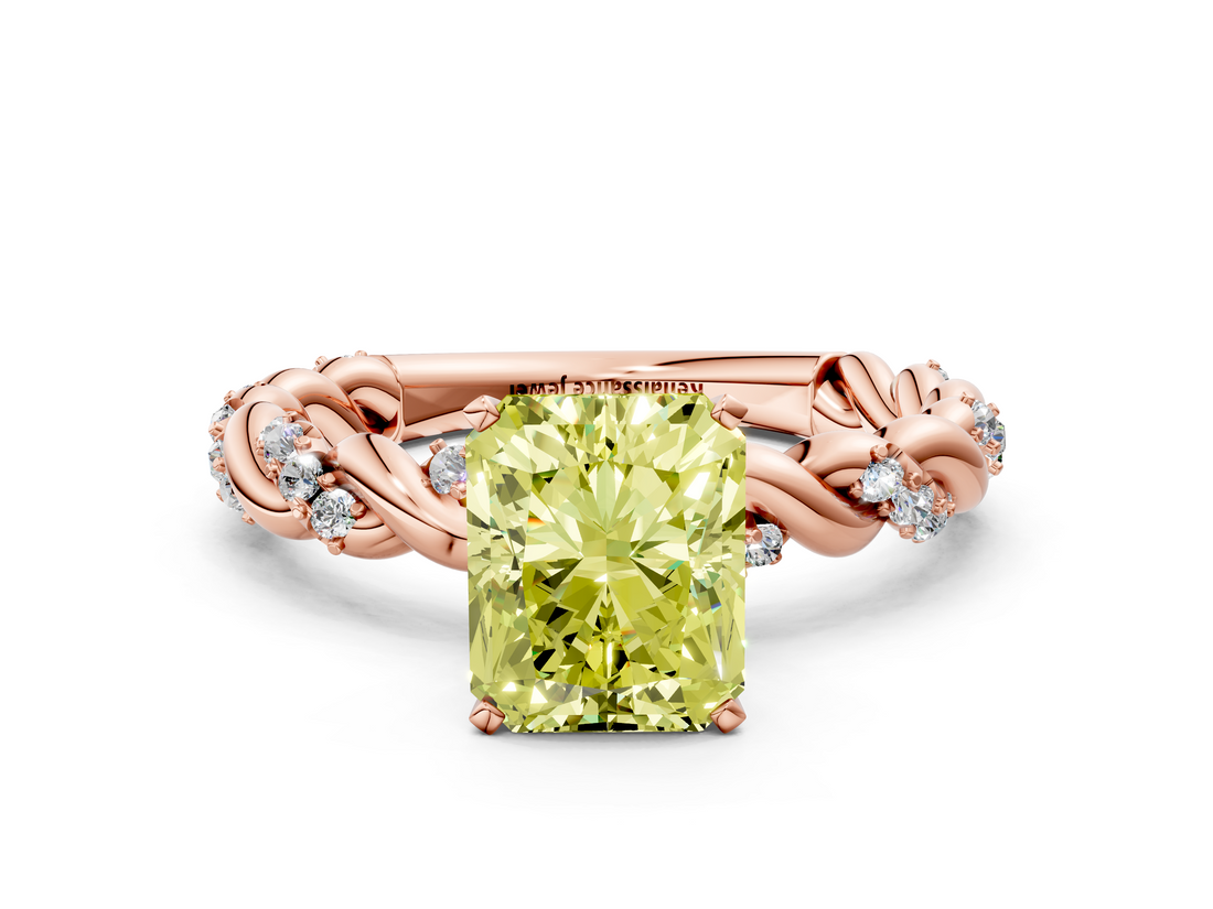 Rose gold Fancy Yellow Radiant  Solitaire Twisted Band with Pavé Accents and Four-Prong Setting_3