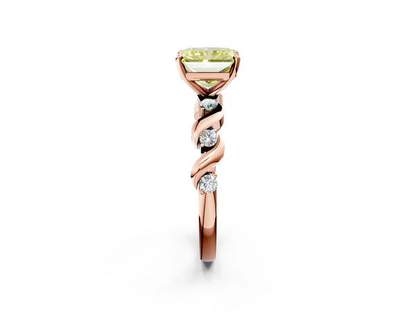 Rose gold Fancy Yellow Radiant  Solitaire Twisted Band with Prong Setting